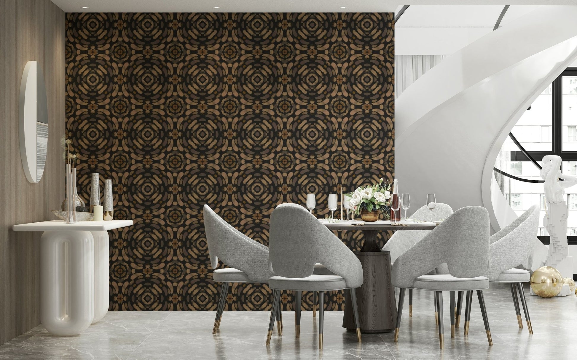 Tribal peel and stick wallpaper featuring rutilant dots.