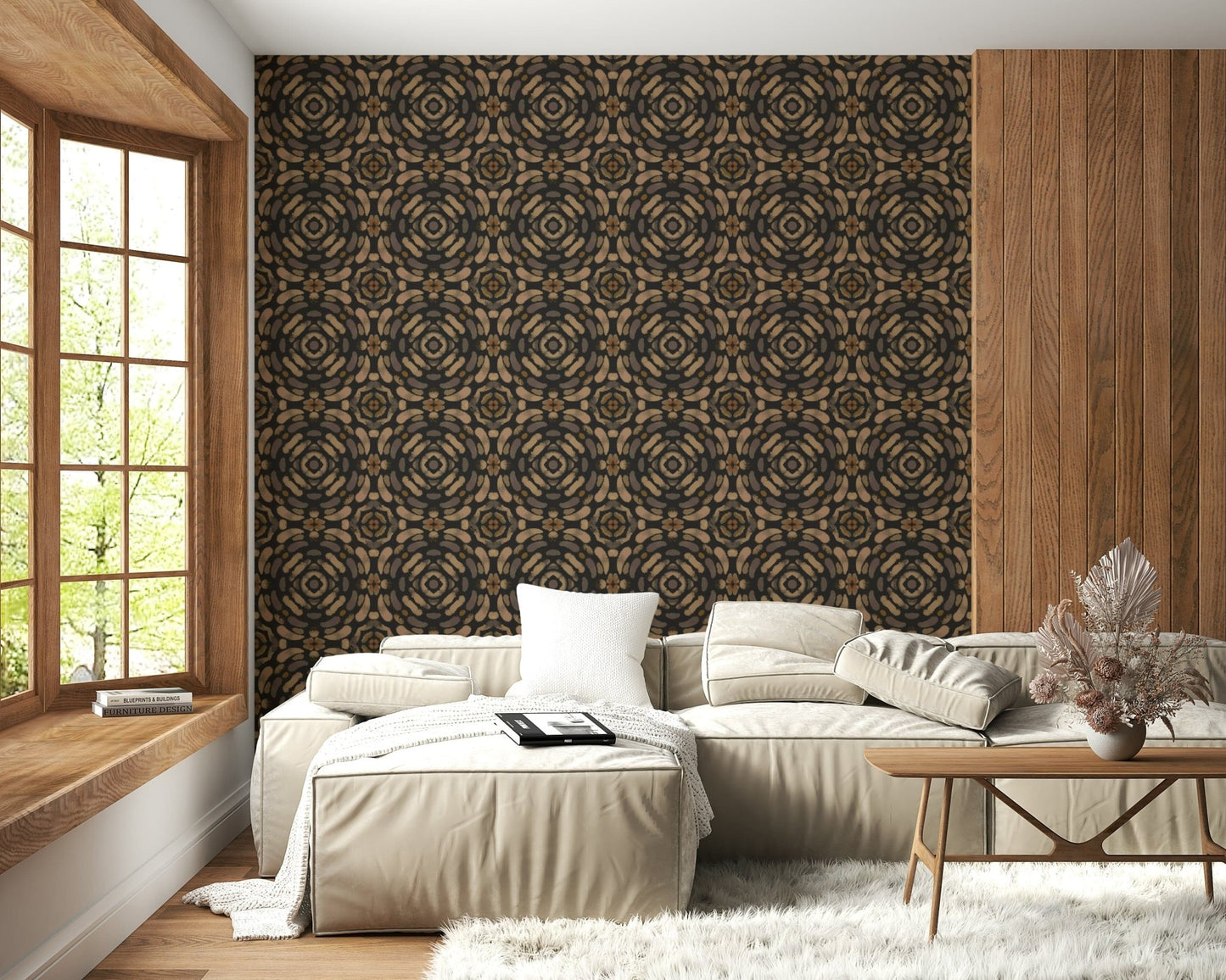 Earth Tones Symmetry Wallpaper Primordial ochre phantasm pattern.