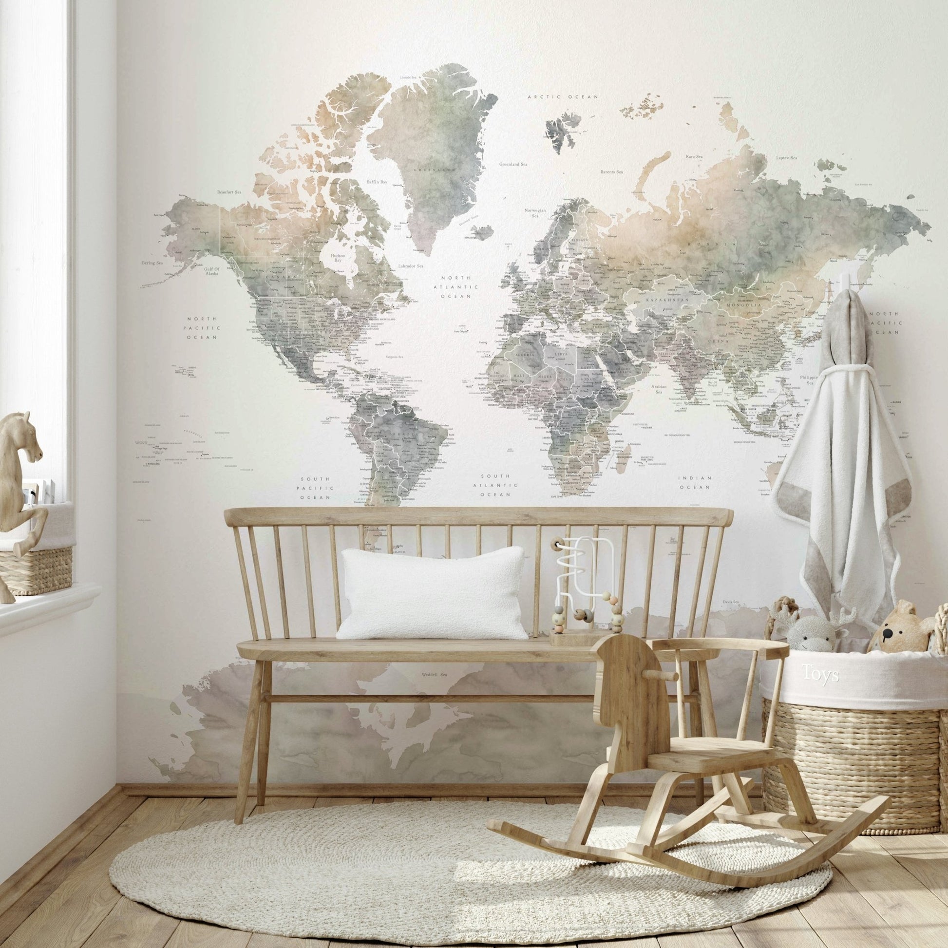Earth tones world map wall covering GD214

