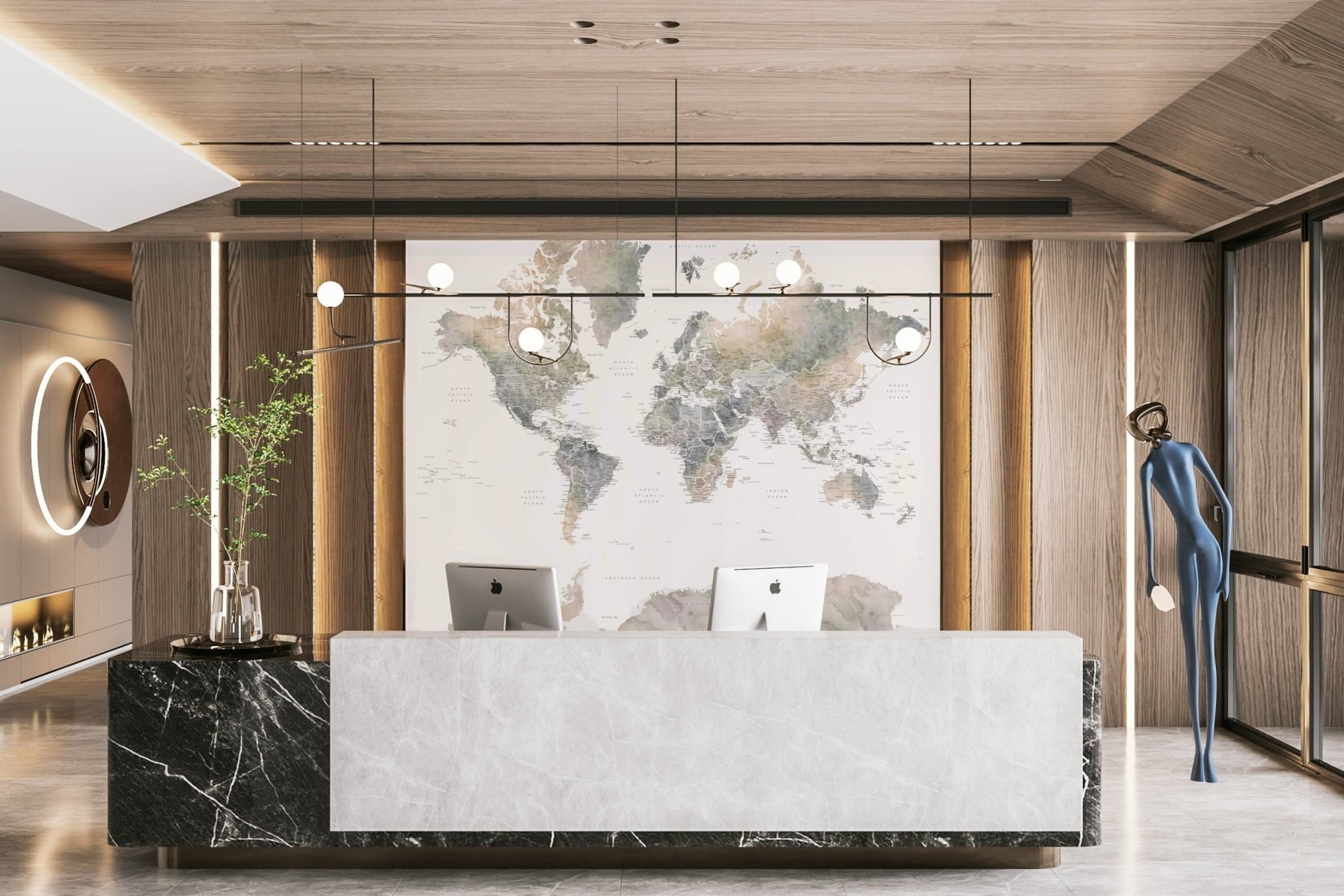 Watercolor earth tones world map decor
 GD214
