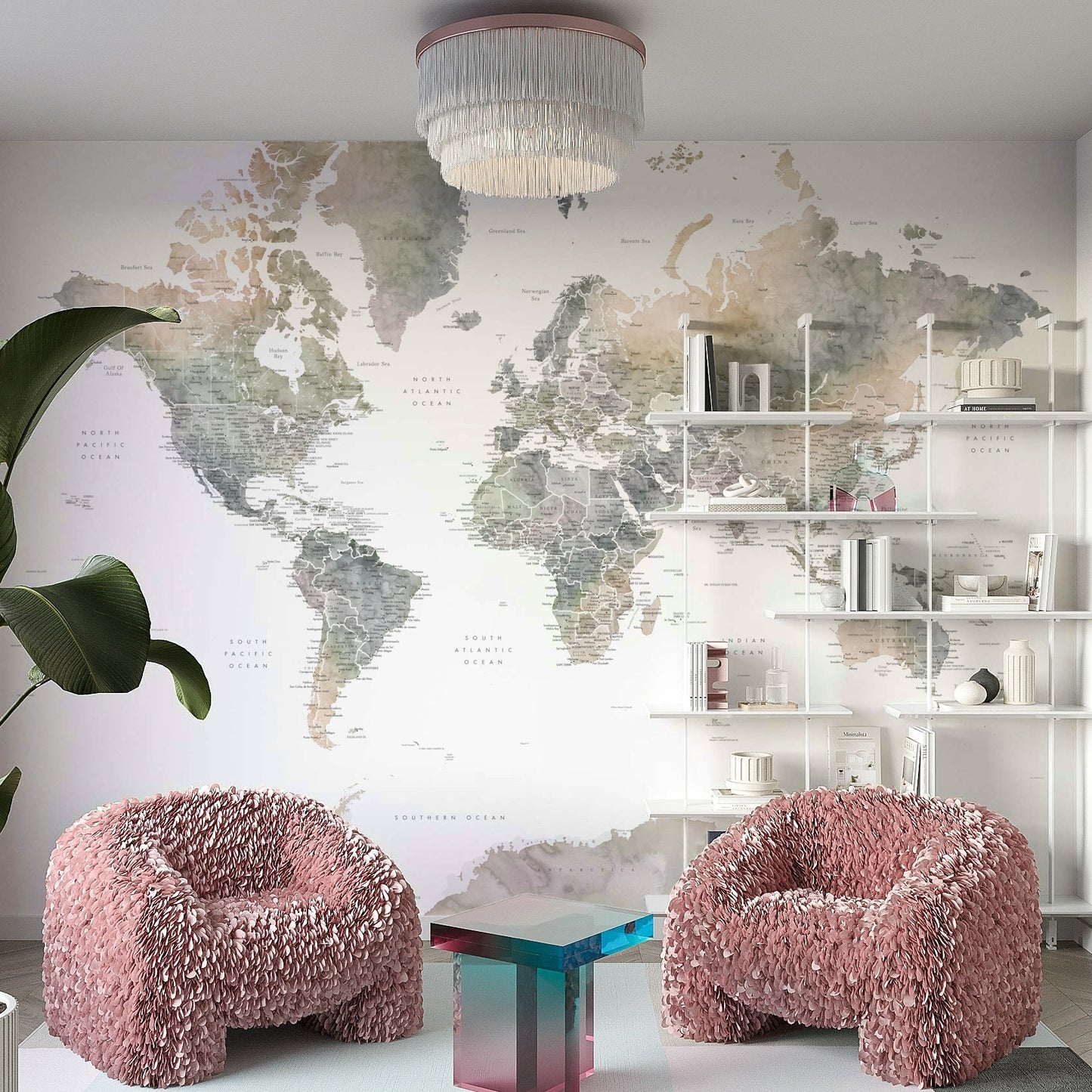 Earth tone world map watercolor design
 GD214
