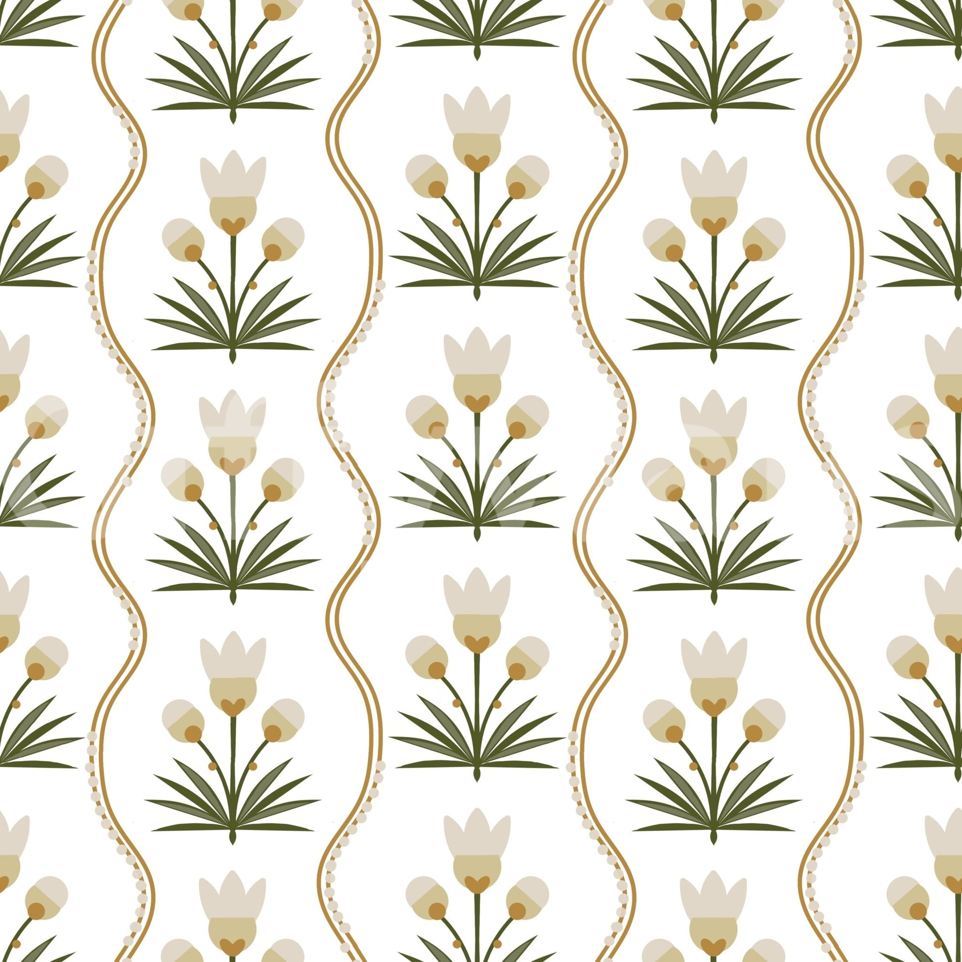 Soft ivory petals meet warm gold waves on this floral wall muralGD9511