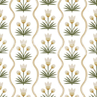 Soft ivory petals meet warm gold waves on this floral wall muralGD9511