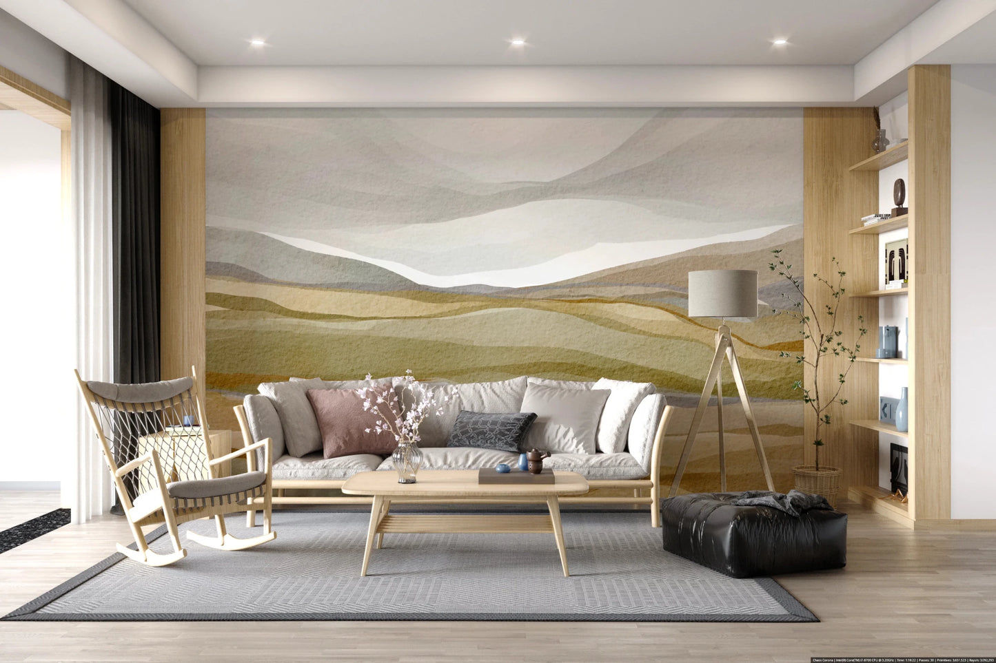 Cozy earthen landscape mural for a modern home., GD8471