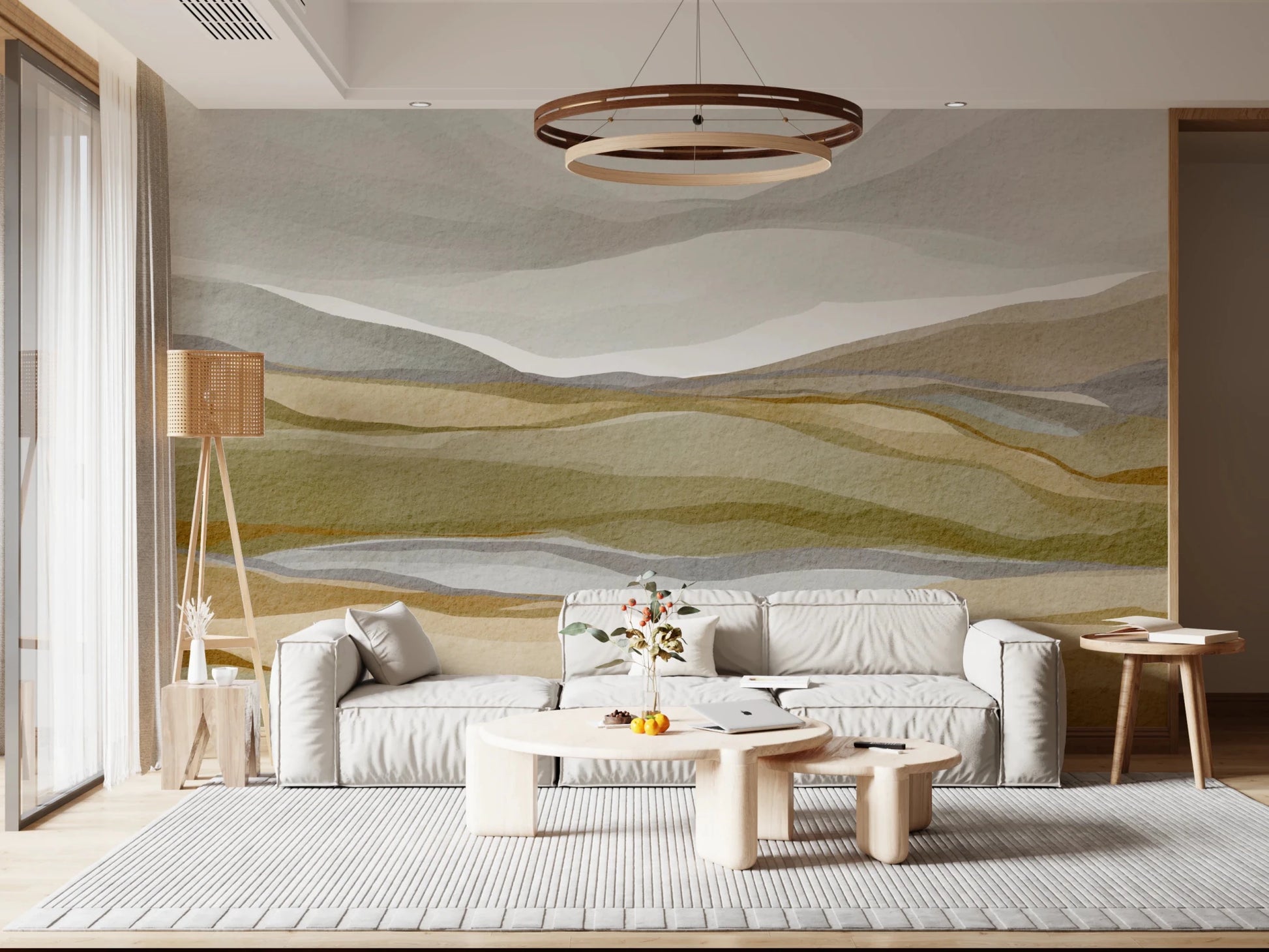 Deep olive and tan watercolor horizon wall decor., GD8471