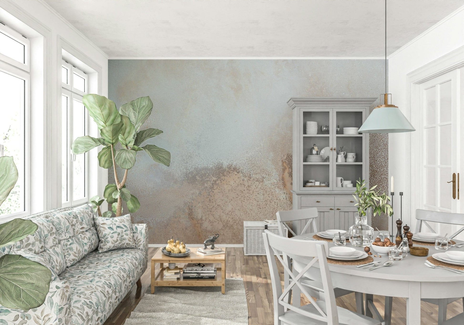 A beautiful modern art wall mural of abstract forms.
