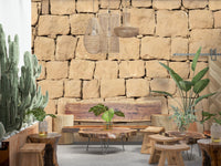 Bohemian home office featuring the natural texture wallpaper mural.