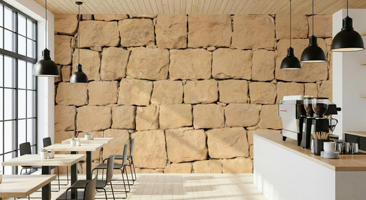 Full living room featuring the rustic Earthen Wall Texture Wall Mural.