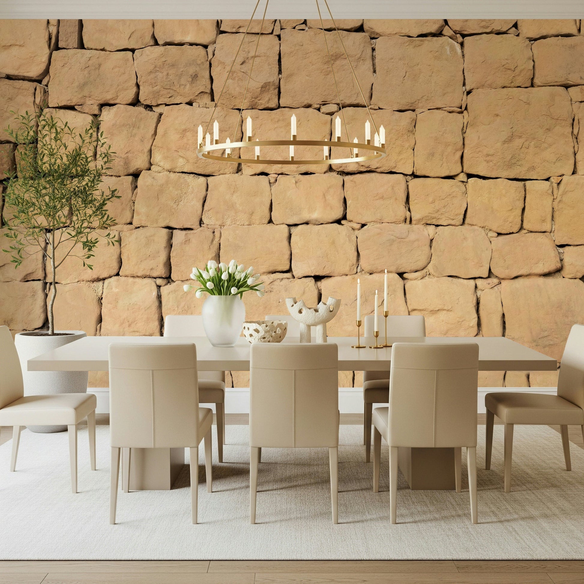 Bedroom with the Earthen Wall Texture rustic mural accent wall.