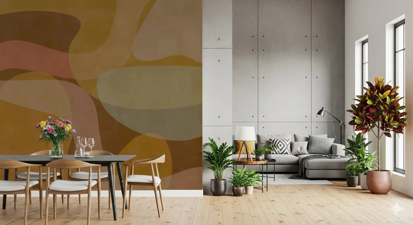 Earthen Waves wall mural with brown forms and soft beige texture, GD9289