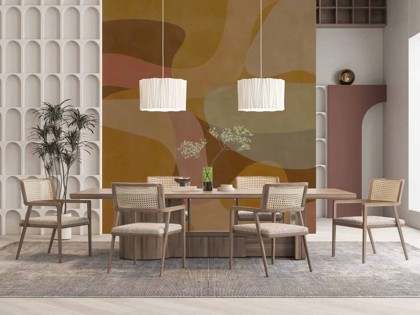 Earthen Waves mural with flowing shapes and calm earthy contrast, GD9289