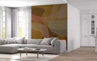 Hallway styled with Earthen Waves wall mural in layered neutral curves, GD9289
