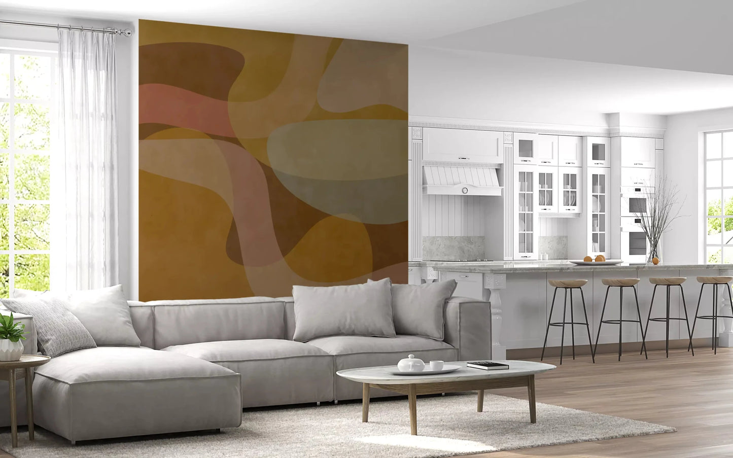 Earth-tone wall mural with Earthen Waves abstract natural styling, GD9289
