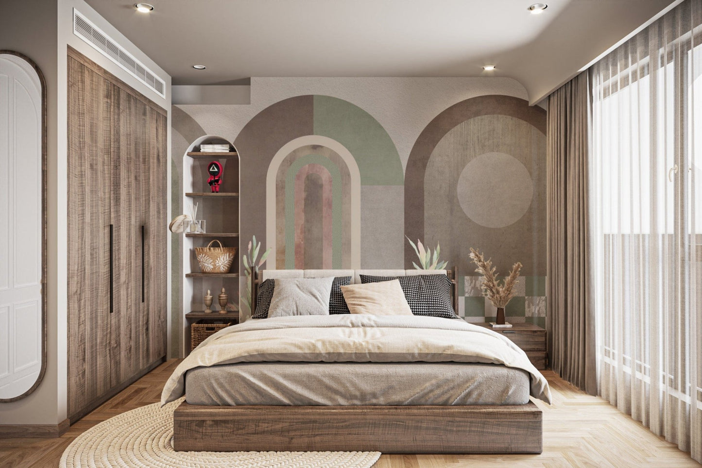 Neutral archway geometric wall design
