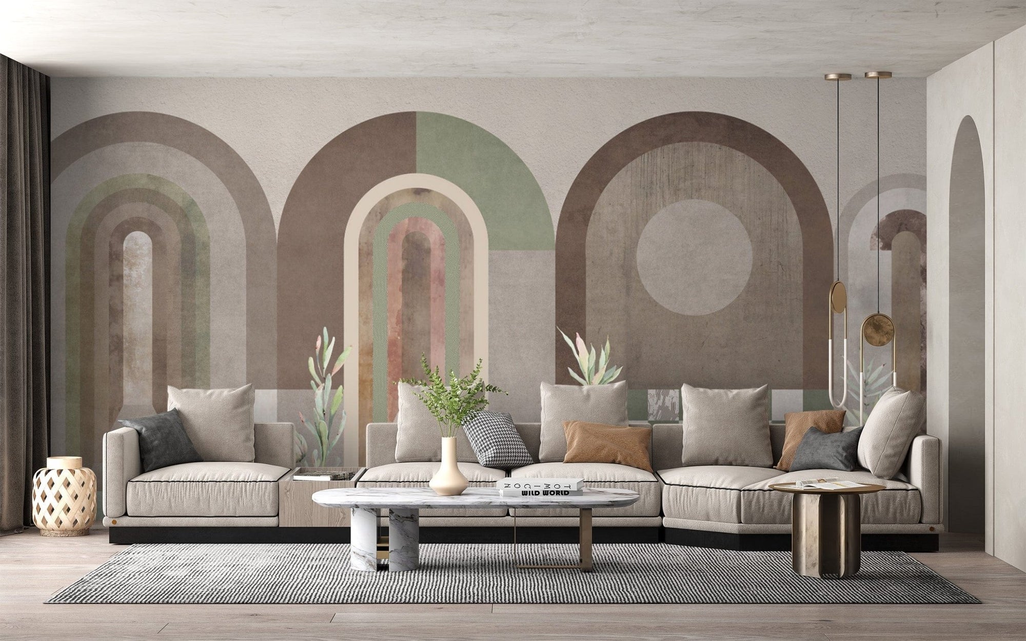 Layered abstract archway wall covering B750