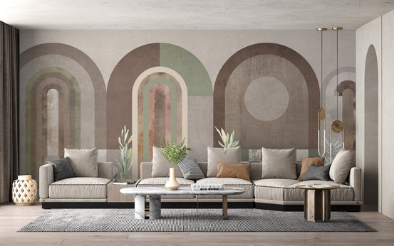 Layered abstract archway wall covering B750