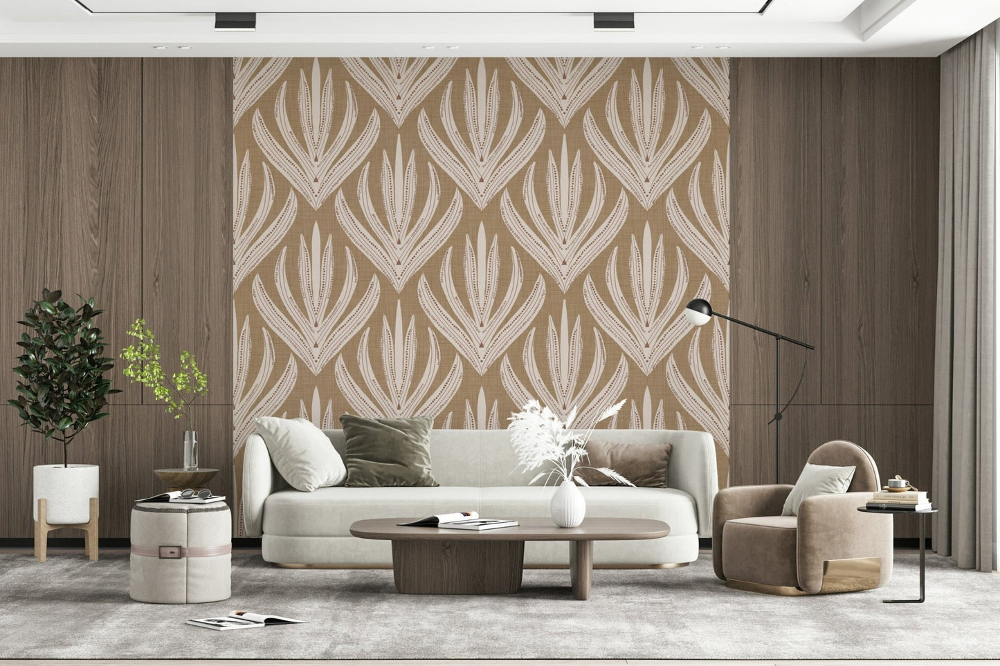 Neutral tone artistic fan shape in Earthy Abstract Harmony design.