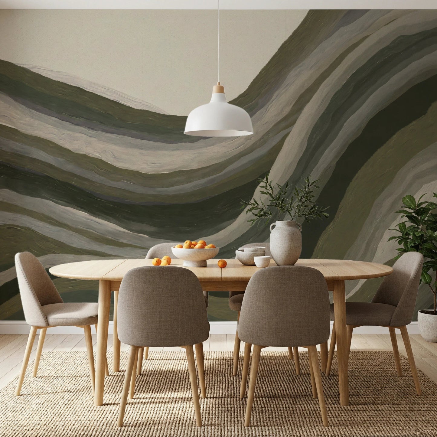 Dining room space with Textured Landscape wall mural earth tones, GD8740