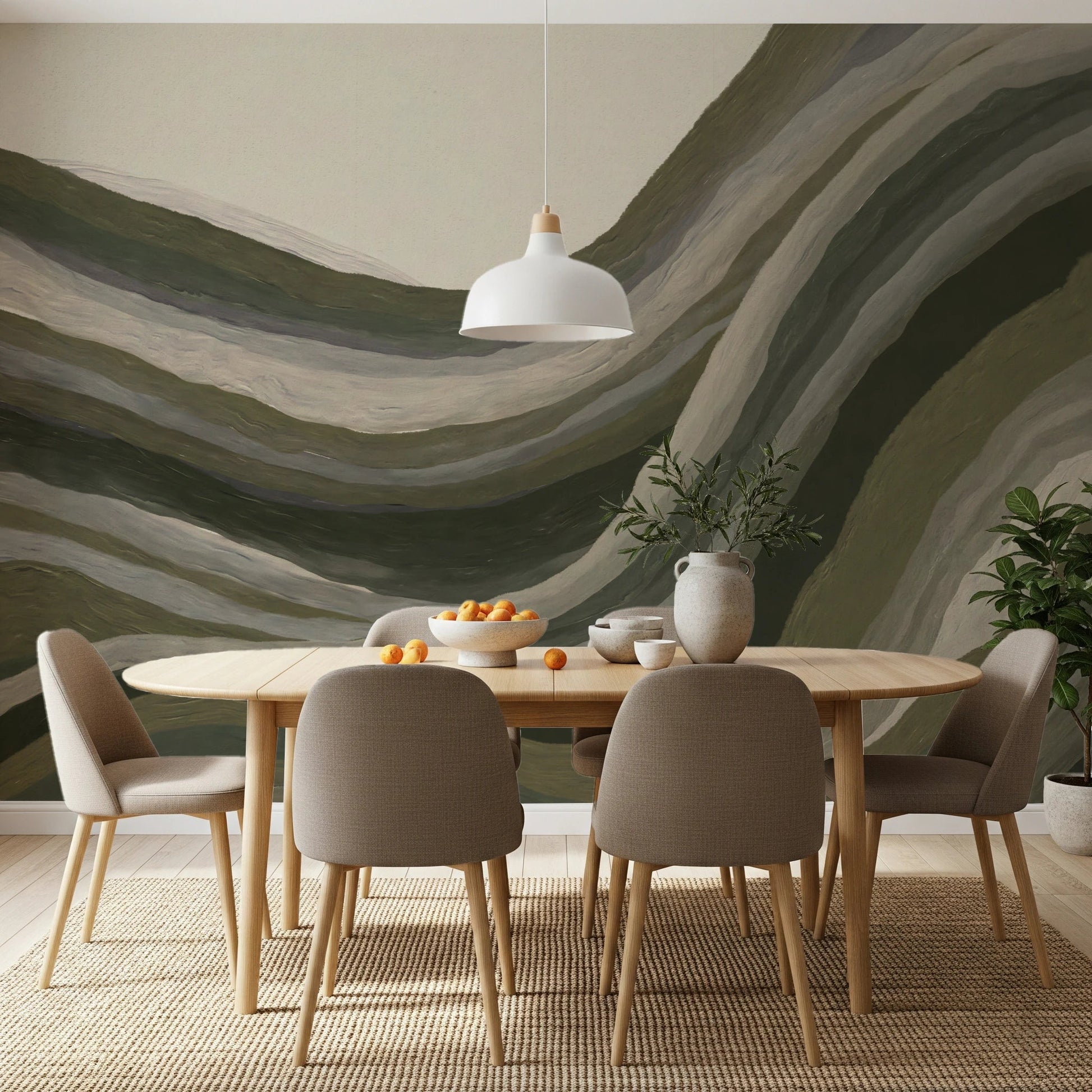 Dining room space with Textured Landscape wall mural earth tones, GD8740
