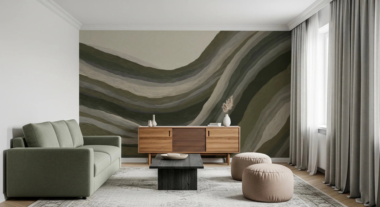 Layered olive tones in Textured Landscape wall mural, GD8740