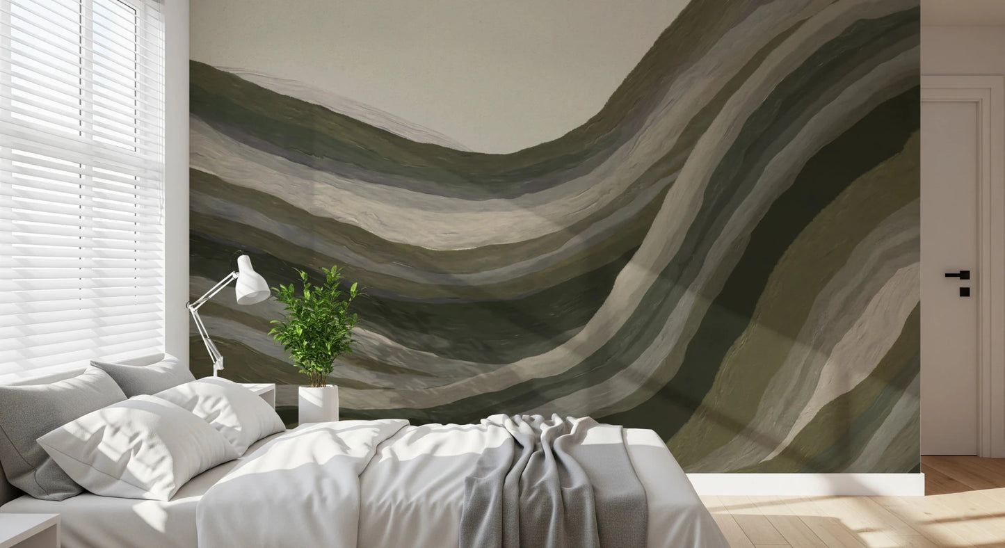 Olive and beige bands shape Earthy Abstract wall mural, GD8740