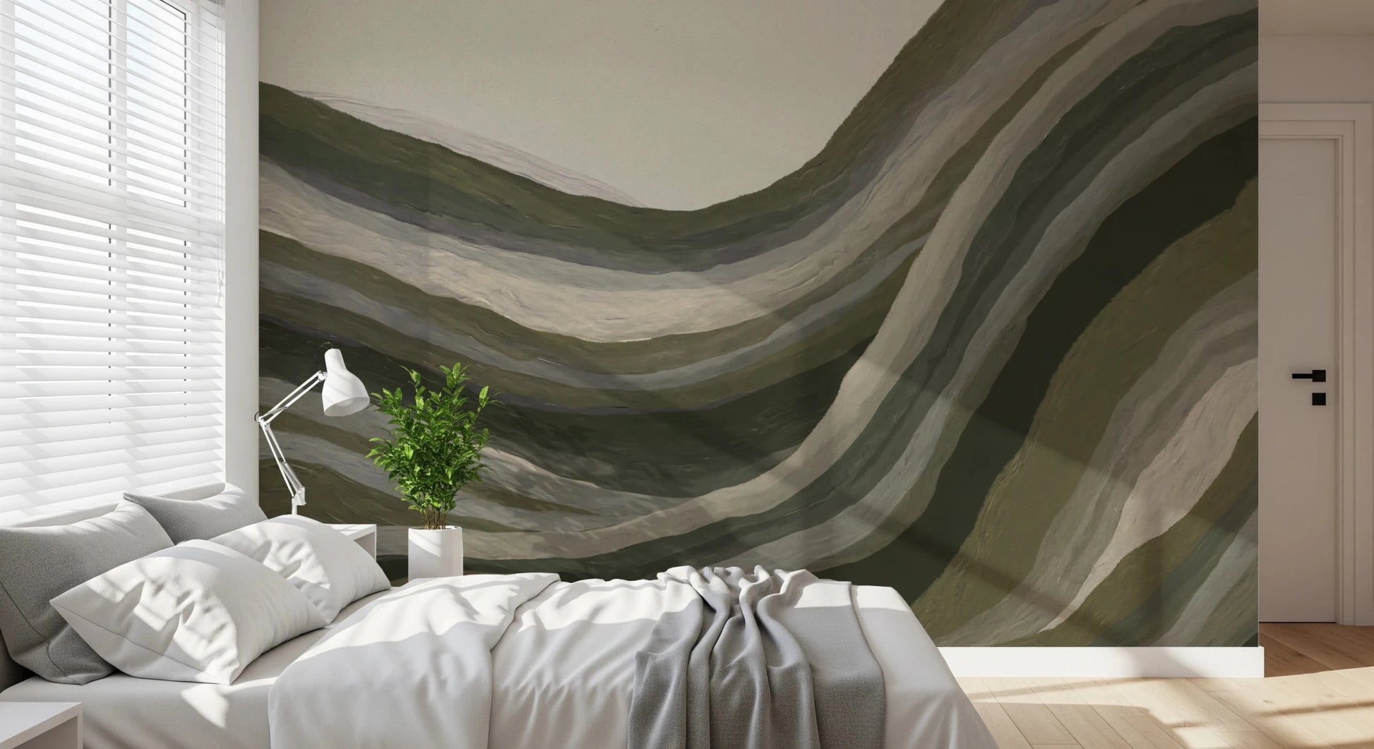 Olive and beige bands shape Earthy Abstract wall mural, GD8740