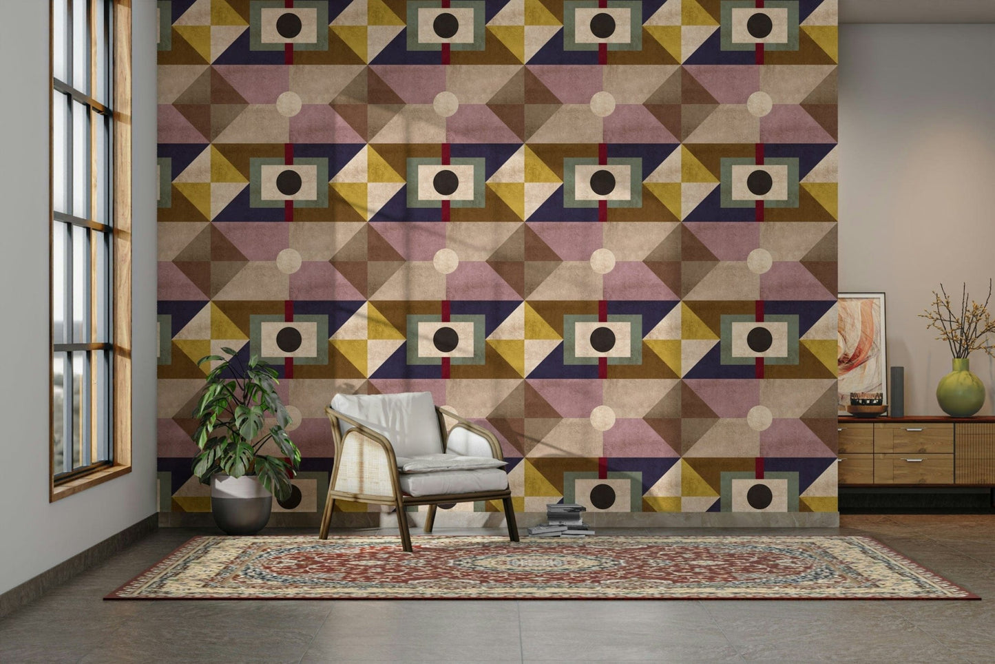 Textured earthy geometric abstract wall mural


