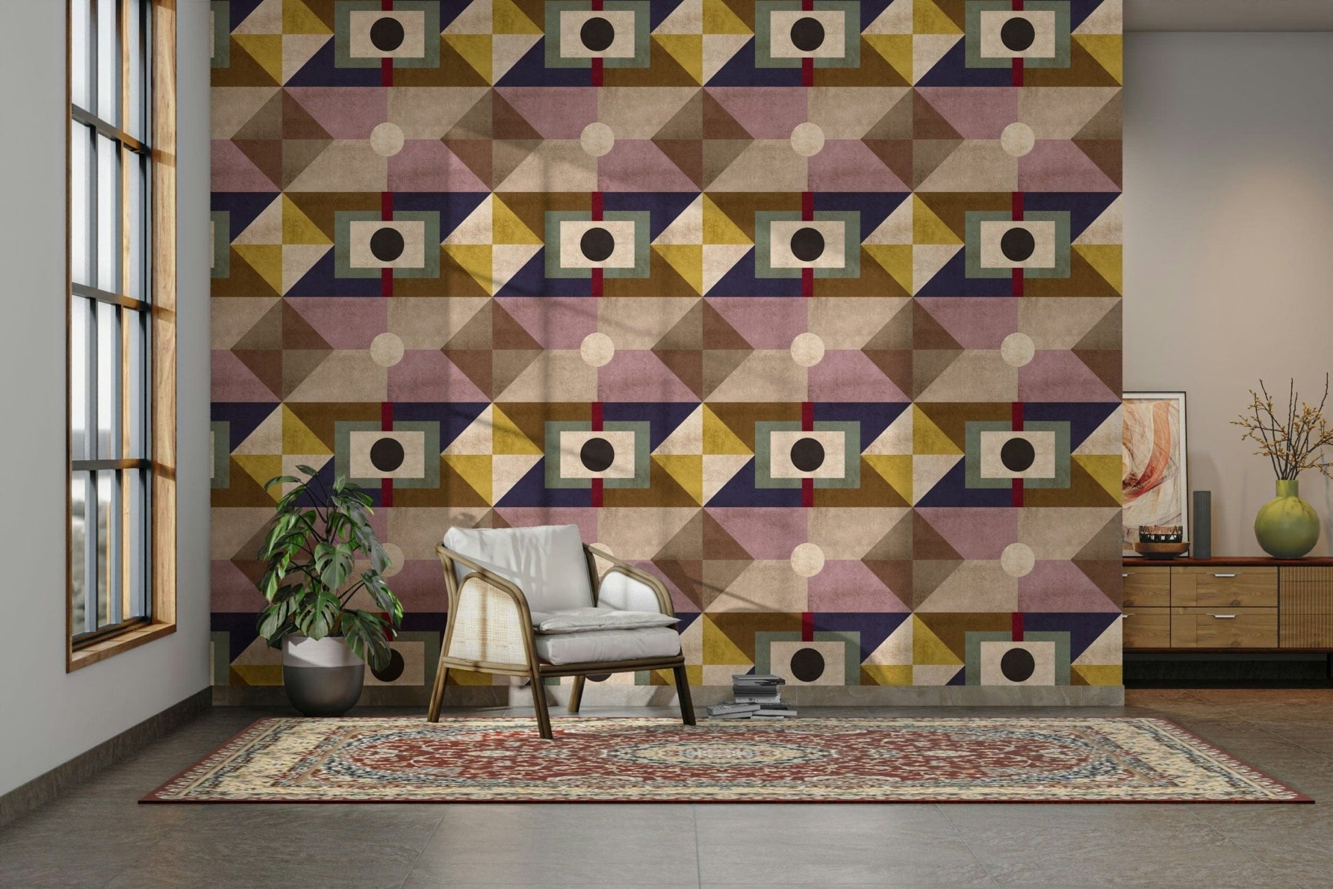 Textured earthy geometric abstract wall mural


