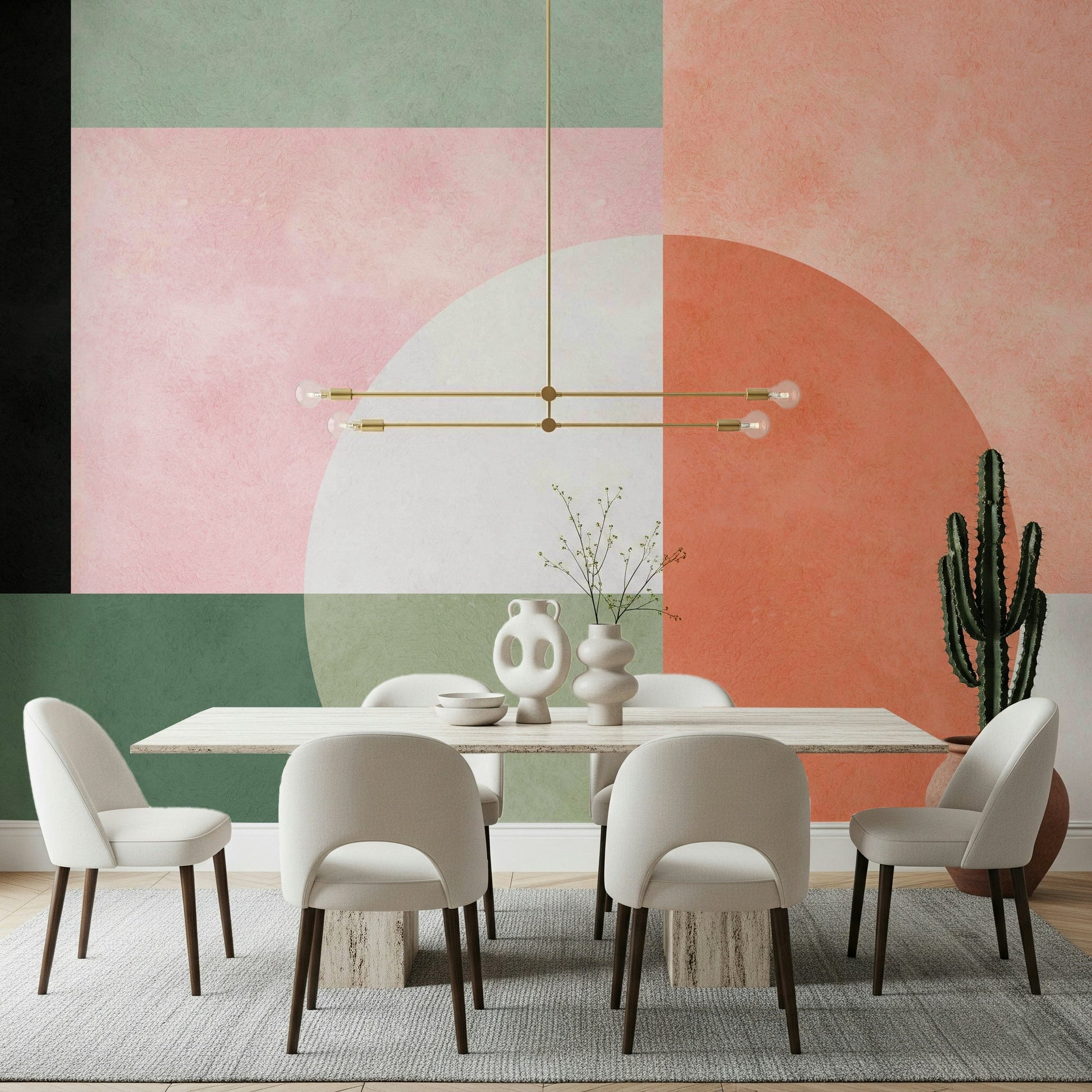 A graceful modern abstract wall mural in warm, natural tones.

