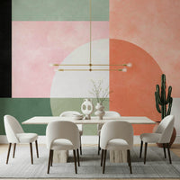 A graceful modern abstract wall mural in warm, natural tones.

