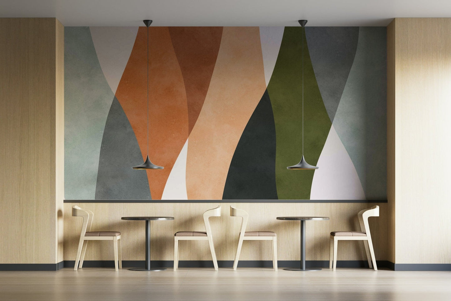 The mural has a modern and calming design.

