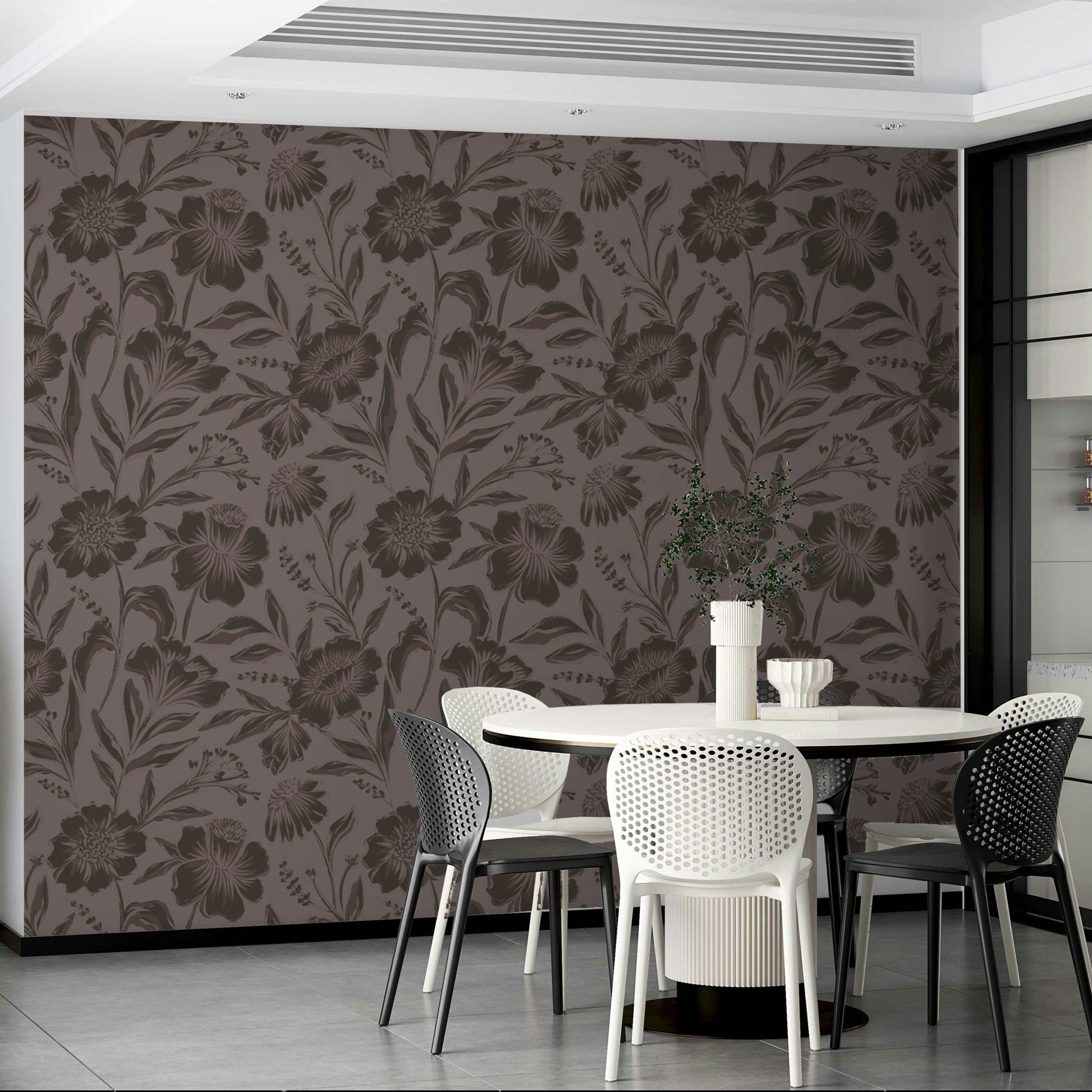 The image features various stylized flowers and leaves.
