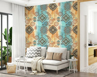 A peaceful geometric design mural on decorative wallpaper., GD5839