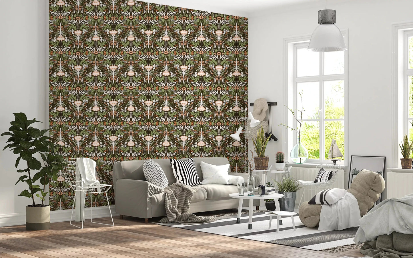Living room shows the earthy luxurious floral wallpaper at full scale
GD9506