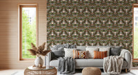 Olive leaves and peach buds curl across the earthy botanical wallpaper
⁠GD9506