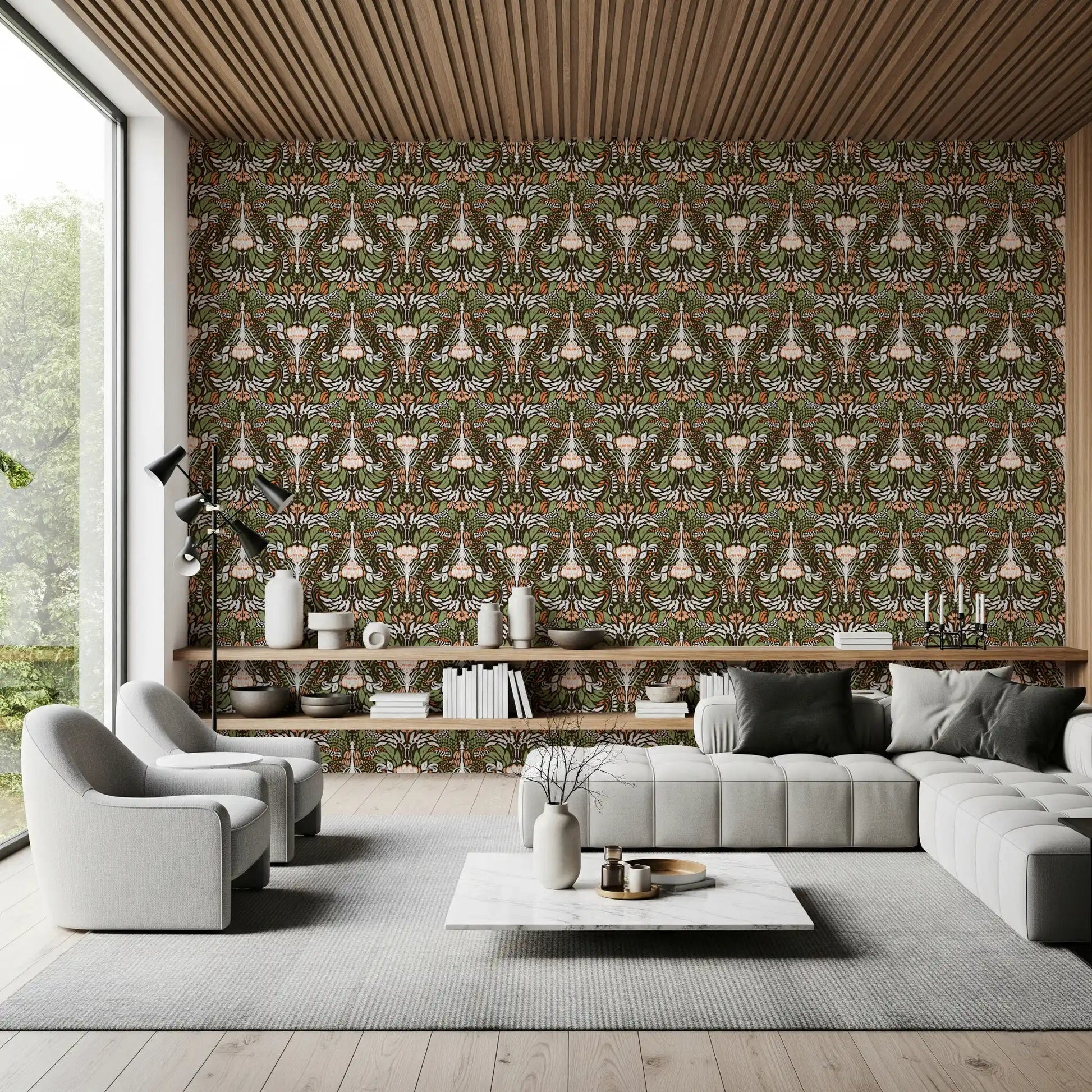 lounge area finished off with the intricate botanical wallpaper run
GD9506