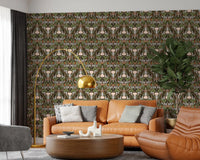 Lounge area holds dense olive-and-peach blossoms on this floral wallpaper
GD9506