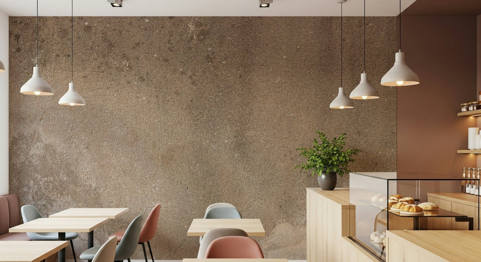 Bohemian home office featuring the natural texture canvas wallpaper mural.