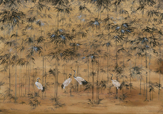 Earthy Colour with White Crane Wallpaper Mural - Giffywalls, A327