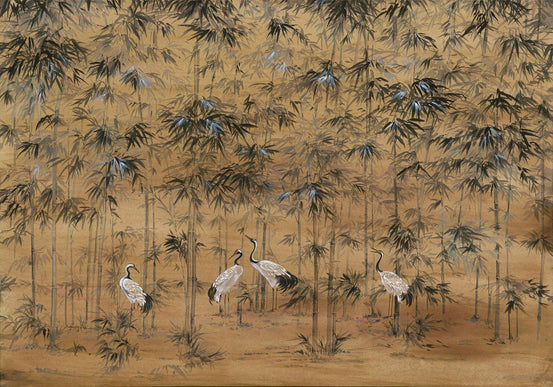 Earthy Colour with White Crane Wallpaper Mural - Giffywalls, A327