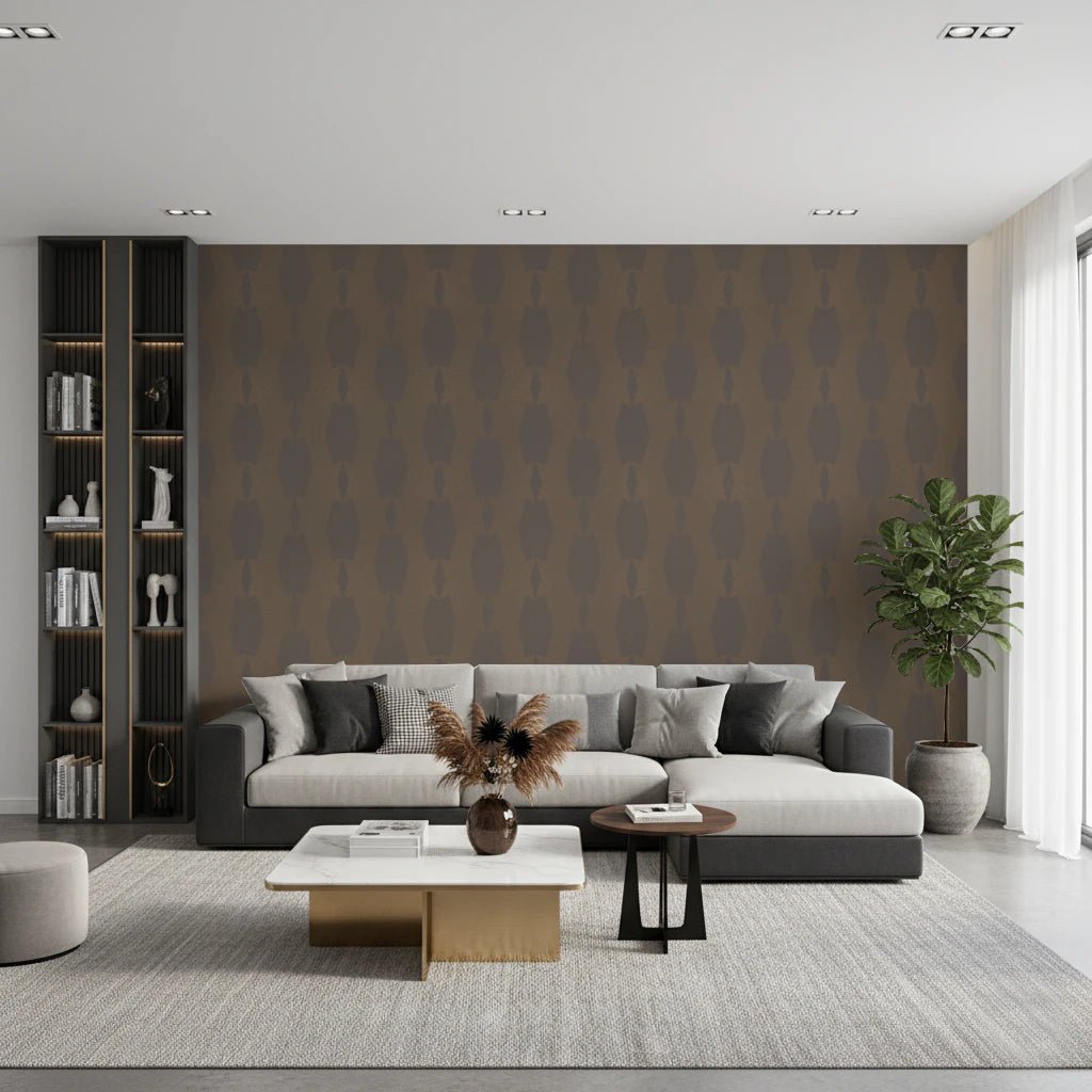 Earthy tone wall mural for luxury apartment interior styling