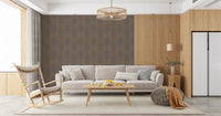 Muted brown geometric wallpaper with interlocking diamond patterns