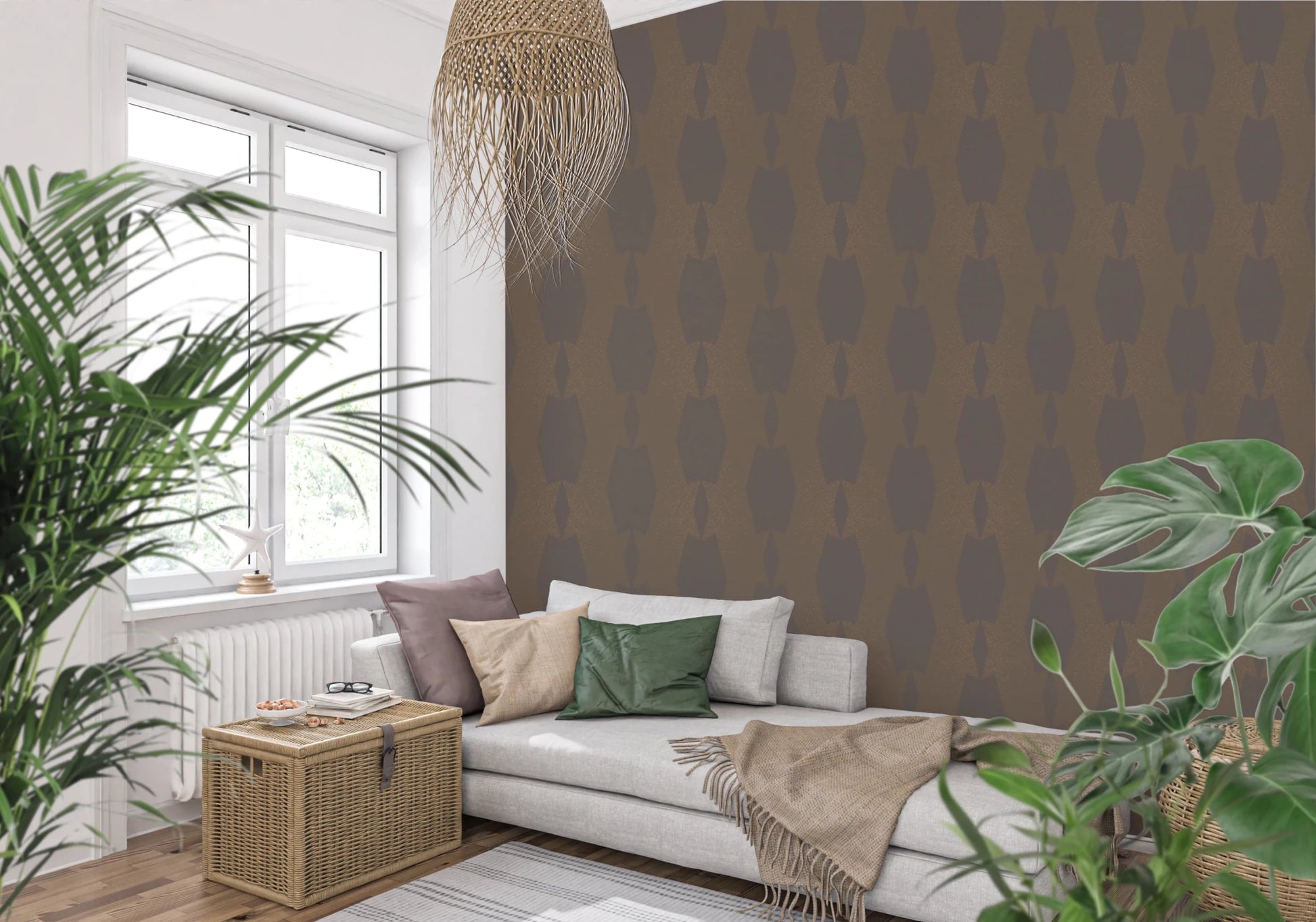 Symmetrical geometric wallpaper for contemporary bedroom accent walls