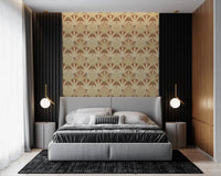 Bedroom wall featuring Earthy Fan Fronds wallpaper with fan leaf pattern, GD9216