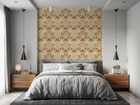 Warm beige wallpaper featuring Earthy Fan Fronds layered foliage design, GD9216