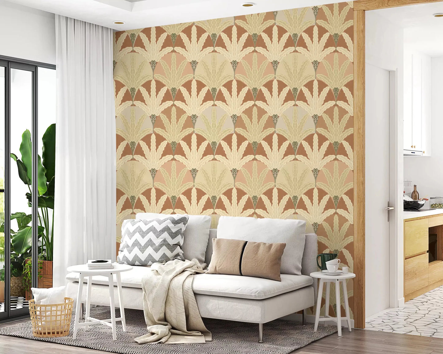 Modern earthy wallpaper featuring Earthy Fan Fronds structured pattern, GD9216
