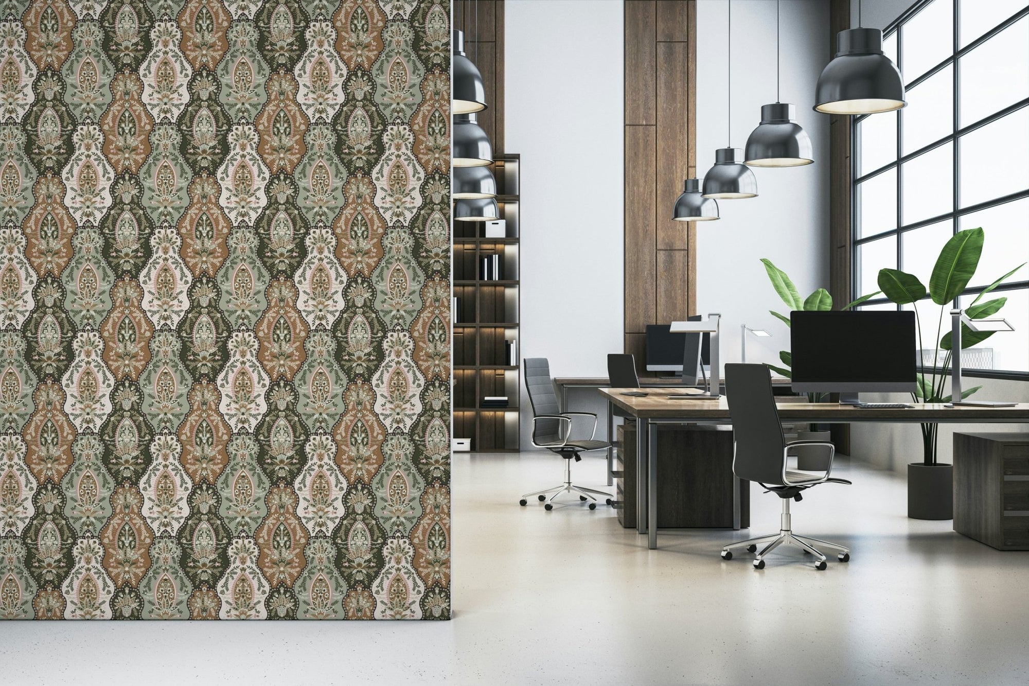 Earthy Florals Wallpaper, rich botanical paisley, intricate tapestry design., GD6640
