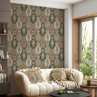 Earthy Florals large-scale floral tapestry style wallpaper for walls.