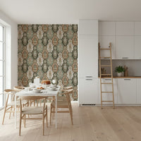 Ornate botanical wall covering, elegant vintage-inspired Earthy Florals.