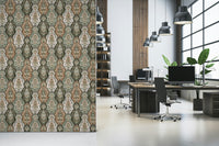 Earthy Florals Wallpaper, rich botanical paisley, intricate tapestry design.